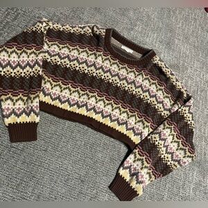 VTG Aeropostale brown multicolored design cropped sweater size L